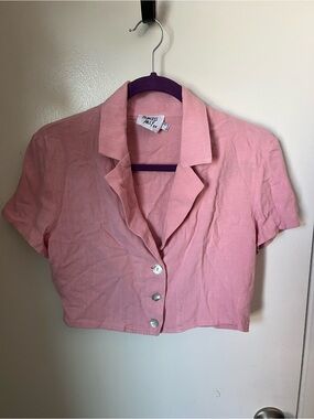Princess Polly Blush Pink Cropped Button-Down Collar Top